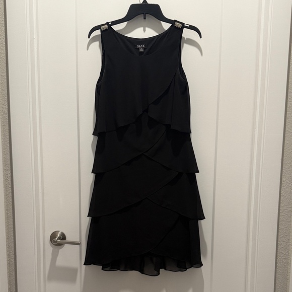 SL Fashions Elegant Black Tiered Mini Dress - Picture 1 of 4